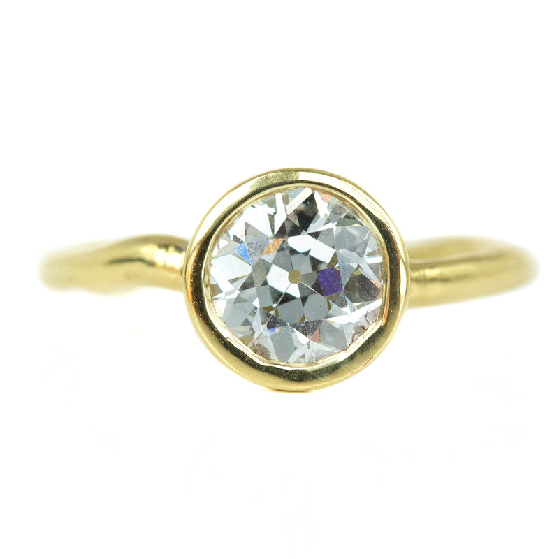 1.47ct Old European Cut Antique Diamond Bezel Set Ring with Organic Alluvial Band In 18k Yellow Gold