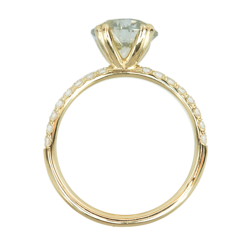 2.15ct Light Green-Grey Diamond Double Prong With French Set Diamonds Band In 14k Yellow Gold'