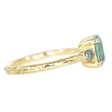 1.52ct Round Minty Montana Sapphire Three Stone Ring With Grey Diamond Side Stone In 14k Yellow Gold