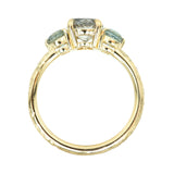 1.07ct Round Salt And Pepper Diamond Three Stone Ring With Montana Sapphire Side Stones In 14k Yellow Gold