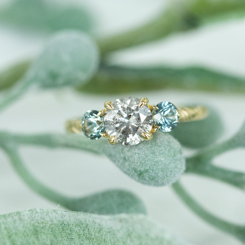 Round Salt And Pepper Diamond Three Stone Ring With Montana