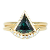 1.35ct Green Fan Sapphire Bezel Set Ring with Curved Diamond Band In 14k Yellow Gold