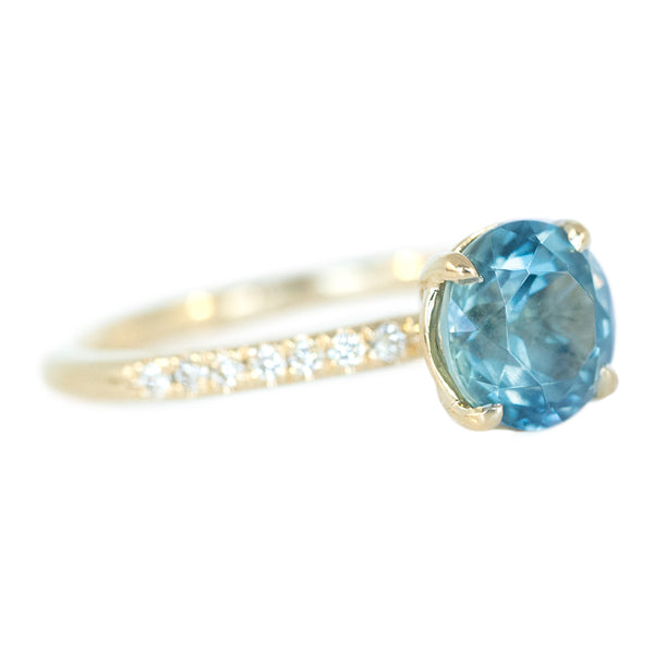 2.02ct Blue Montana Sapphire Solitaire with French Set Diamonds in 14k Yellow Gold