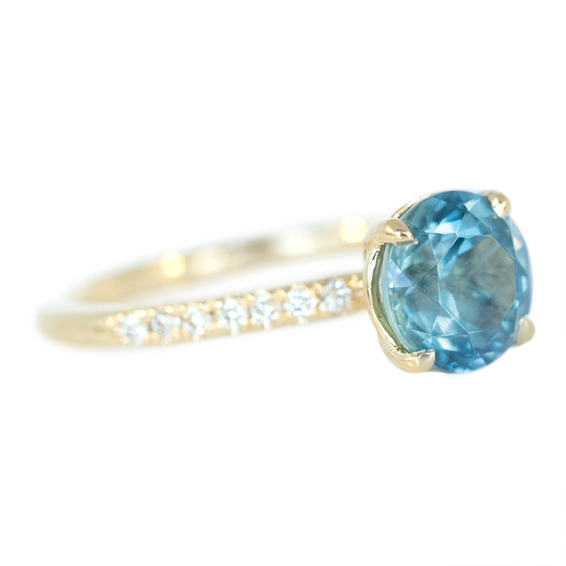 2.02ct Blue Montana Sapphire Solitaire with French Set Diamonds in 14k Yellow Gold