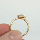 0.59ct White Rosecut diamond in 14k Yellow Gold Low Profile 6 Prong Halo Evergreen Setting in fingers
