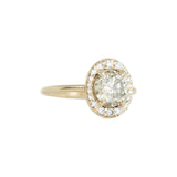 1.58ct Round Champagne Diamond in Oval-esque tapered Diamond Halo, 14k Yellow Gold