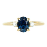 1.57ct Blue Oval Sapphire and Diamond Three Stone Ring in 14k Yellow Gold