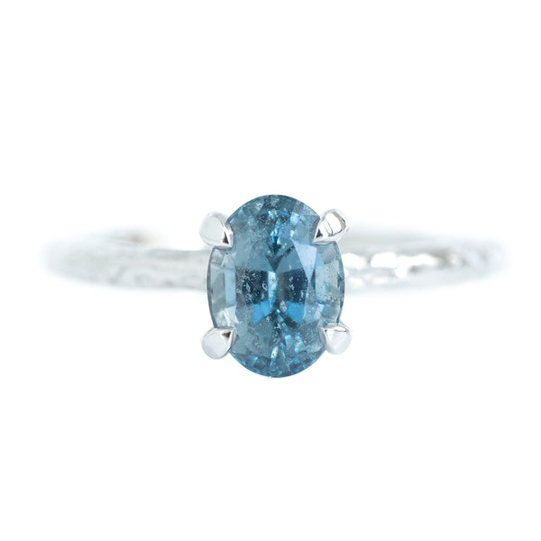 1.47ct Blue Oval Montana Sapphire Evergreen Solitaire In 14k White Gold