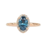 1.19ct Blue Oval Montana Sapphire Ring in 14k Rose Gold Evergreen Diamond Halo