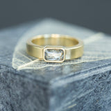0.68ct Grey Rosecut Diamond In Bezel Set Wide Band In Satin Finished 14k Yellow Gold