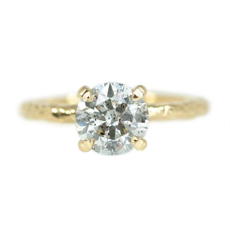 1.42ct Round Salt And Pepper Diamond Solitaire Evergreen Ring In 14k Yellow Gold