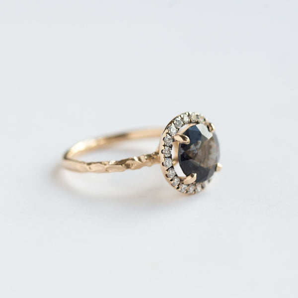 blue grey spinel sapphire diamond halo gemstone ring jewelry