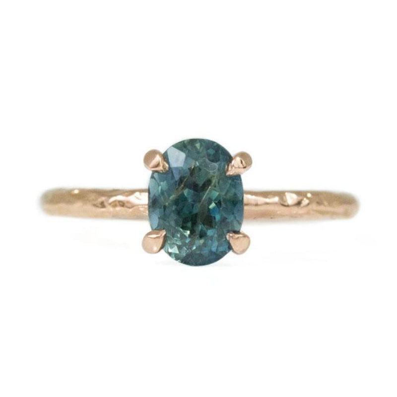 1.81ct Blue Oval Ceylon Sapphire Ring in 14k Rose Gold Evergreen Solitaire