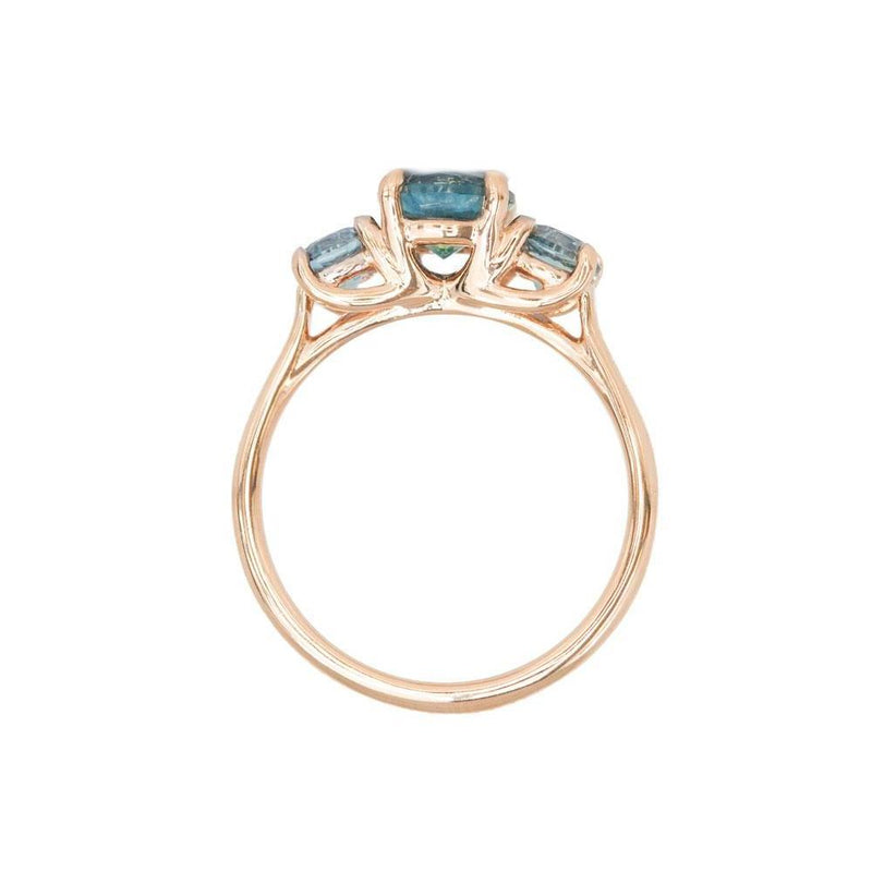 Three Stone Montana Sapphire Ring with 1.27ct Blue Center in 14k Rose Gold