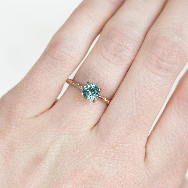 1.16ct Teal Montana Sapphire Ring in 14k Rose Gold Evergreen Solitaire