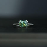 3.56ct Parti Radiant Cut Sapphire Ring, Blue/Green/Yellow/Teal with Double Claw Prongs in 14k White Gold