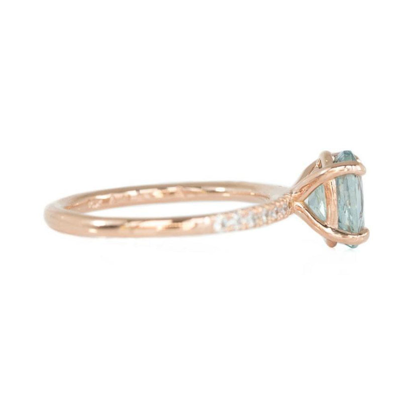2.09ct Oval Pastel Blue Montana Sapphire Ring in 14k Rose Gold Diamond-Studded Solitaire