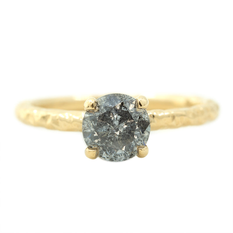 1.15ct Round Salt And Pepper Diamond Evergreen Solitaire In 14k Yellow Gold