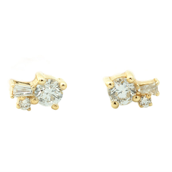 0.45ctw Baguette and Round Diamond Cluster Earrings In 14K Yellow Gold