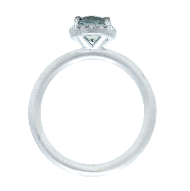 1.37ct Grey Montana Sapphire Diamond Halo Ring In Platinum, Satin Finish
