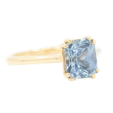 2.43ct Radiant Cut Periwinkle Blue Grey Sapphire in a Double Prong Cathedral Solitaire In 14k Yellow Gold