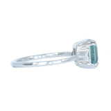 2.30ct Emerald Cut Untreated Montana Sapphire Ring with Trillion Side Diamonds in 14k White Gold