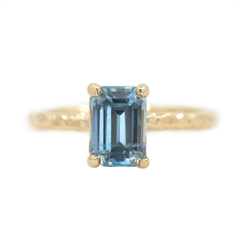 1.91ct Emerald Cut Montana Sapphire Evergreen Solitaire Ring in 14k Yellow Gold