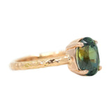 3.07ct Oval Green Parti Sapphire Low Profile 4 Prong Solitaire in 14k Rose Gold