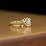 0.60ct White Rosecut Diamond in Hand Carved Organic 18k Bezel Setting