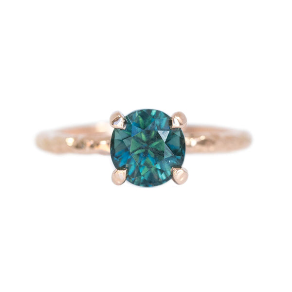 2.04ct Deep Teal Madagascar Sapphire Ring in 14k Rose Gold Evergreen Solitaire
