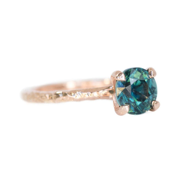 2.04ct Deep Teal Madagascar Sapphire Ring in 14k Rose Gold Evergreen Solitaire
