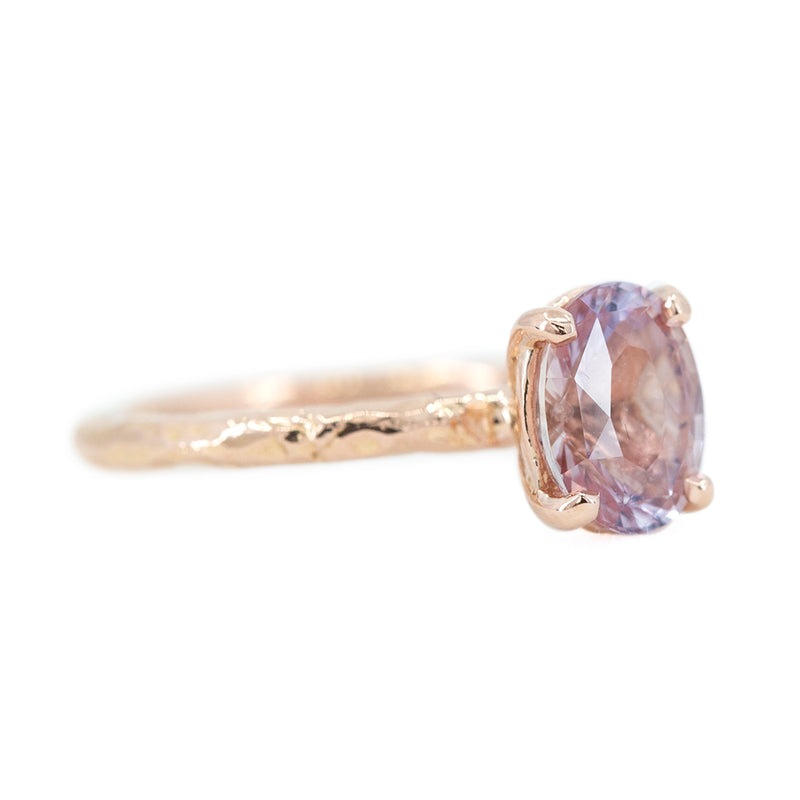 1.82ct Oval Peachy Pink Sapphire Evergreen Solitaire Ring In 14k Rose Gold