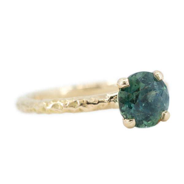 1.73ct Round Green-Blue Teal Sapphire Evergreen Solitaire In 14k Yellow Gold