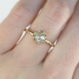 0.95ct Rosecut Green Grey Diamond 6-Prong Low Profile Ring with Evergreen Textured Band in Yellow Gold