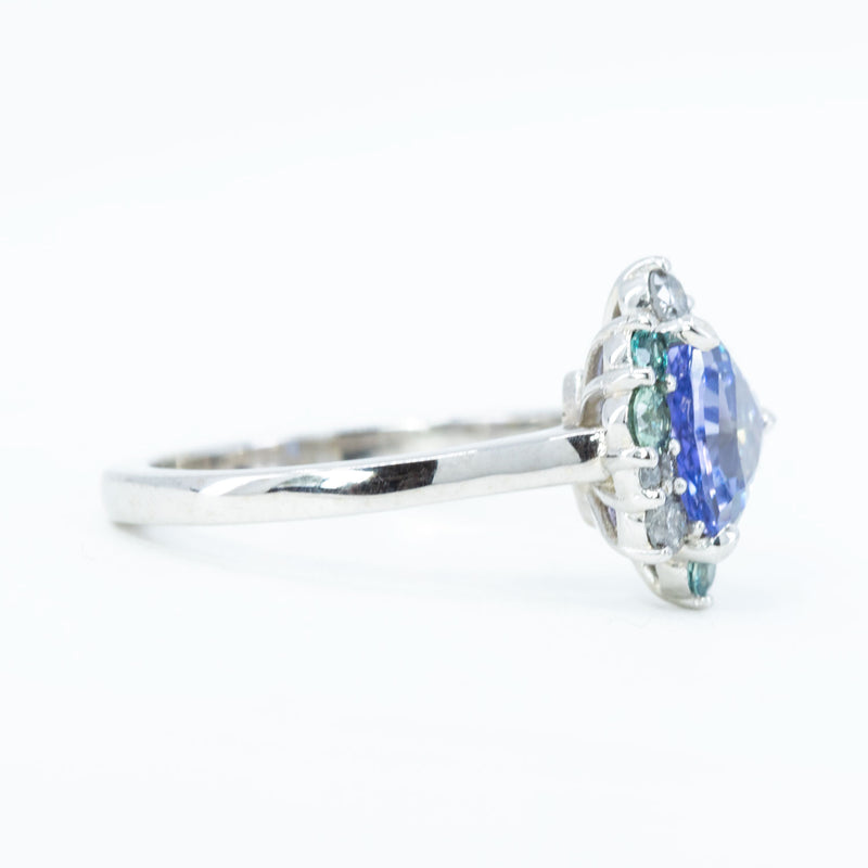 1.37ct Trillion Purple Sapphire Asymmetrical Diamond and Gemstone Ring in 14k white gold by Anueva Jewelry