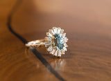 Vintage Ballerina Style Halo Montana Sapphire Ring