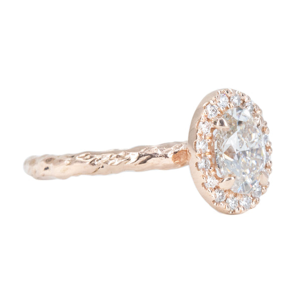 1.03ct Oval Champagne Diamond and White Diamond Evergreen Halo Ring in 14k Rose Gold