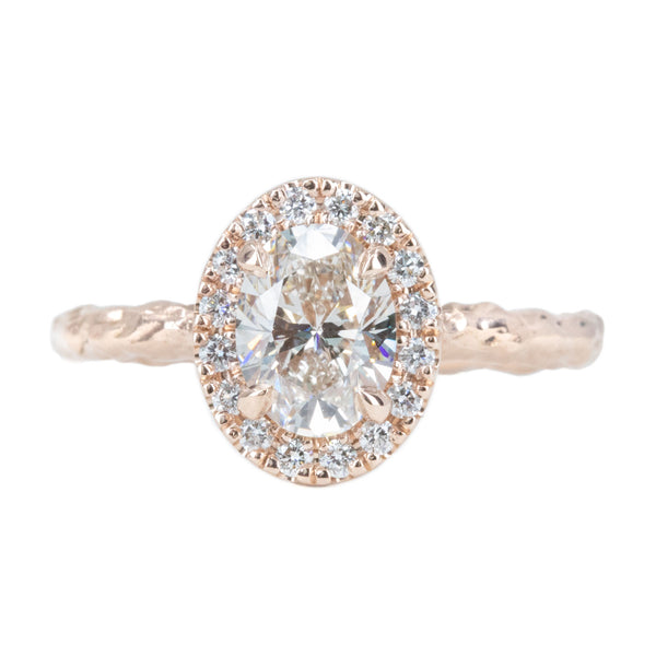 1.03ct Oval Champagne Diamond and White Diamond Evergreen Halo Ring in 14k Rose Gold