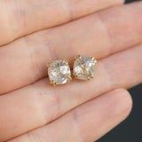 Cushion Rosecut Diamond Earrings in 18k Yellow Gold Double Prong Settings - 2.68ctw