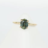 1.70ct Moss Green and Blue Oval Sapphire Plain Solitaire Ring in Yellow Gold
