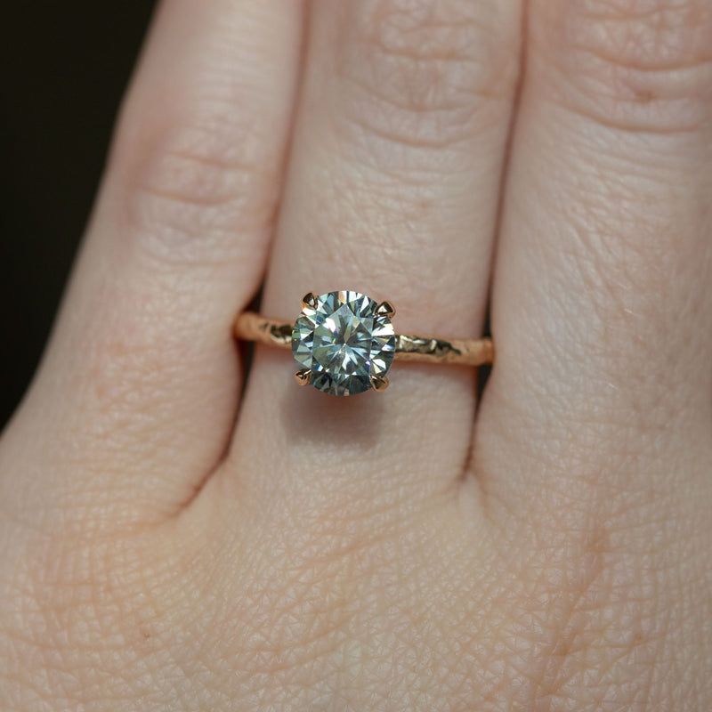 7mm Grey Moissanite Evergreen Solitaire in 14k yellow gold by Anueva Jewelry