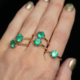 Neon Emerald Low Profile Six Prong Antique Evergreen Solitaires in 14k Yellow and Rose Gold many on hand