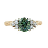 1.55ct Fancy Cushion Cut Montana Sapphire and Diamond Cluster Ring in Two Tone 14k White and 14k Yellow Gold