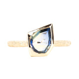 0.71ct Blue Geo Slice Sapphire Evergreen Low Profile Bezel Solitaire Ring in 14k Yellow Gold
