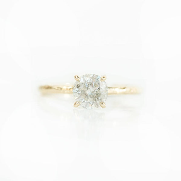 1.05ct Light Grey/White Salt and Pepper Diamond Evergreen 4 Prong Solitaire in 14k Yellow Gold