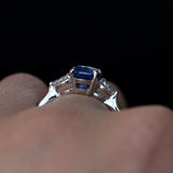 1.87ct Oval Blue Sapphire and Pear Diamond Three Stone Ring in Platinum