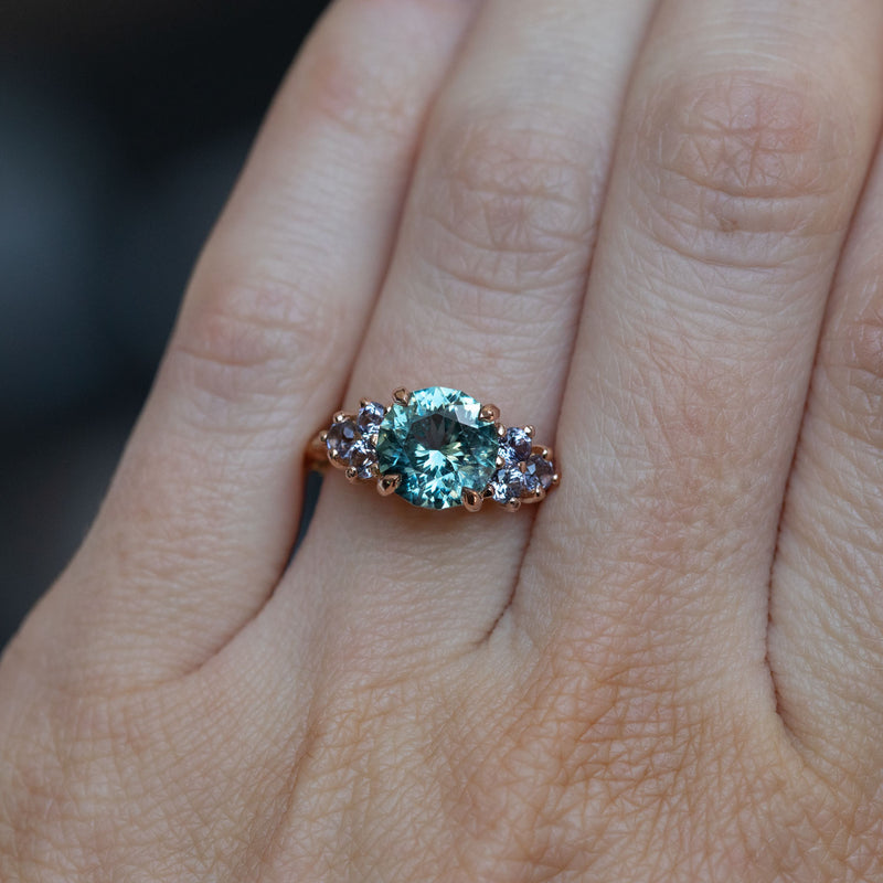 2.89ct Teal Montana Sapphire and Purple Grey Spinel Cluster Evergreen Ring in 14k Rose Gold