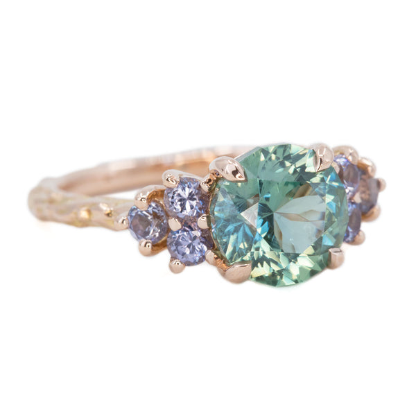 2.89ct Teal Montana Sapphire and Purple Grey Spinel Cluster Evergreen Ring in 14k Rose Gold