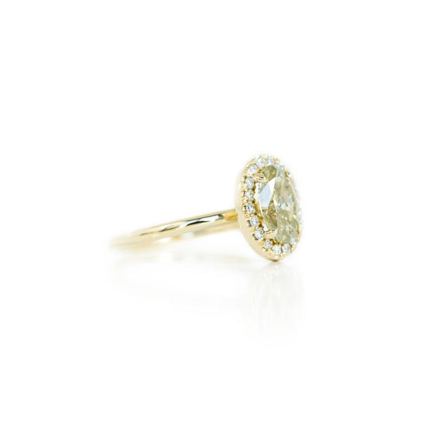 1.12ct Green-Grey Oval Diamond in 14k Yellow Gold Halo Setting