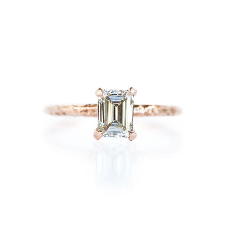 1.01ct Light Champagne Emerald Cut Diamond in Rose Gold Evergreen Solitaire